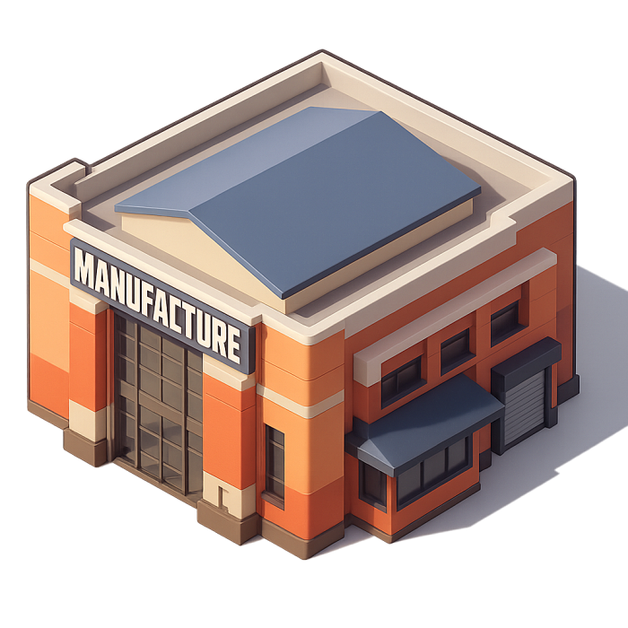 Manufacturing plant — business empire resource processing, company management game industrial facility