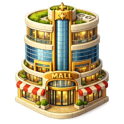 Shopping mall — business empire retail complex, businessman consumer goods destination